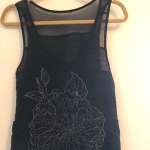 Black semi sheer top blouse